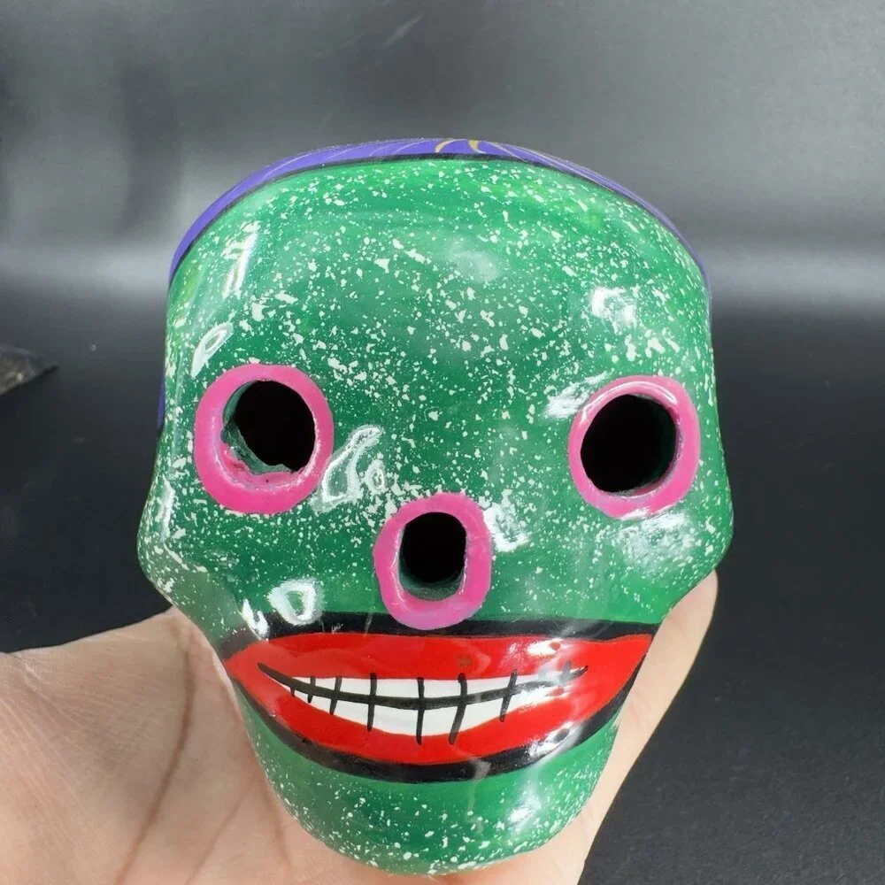 Mexican Pottery Day Of The Day‎ Skull Figurine Decor Hand Painted RedWare Figure